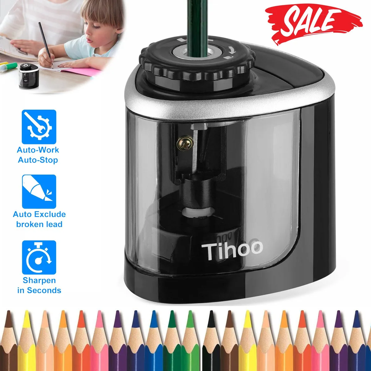 NSI NSI Electric Pencil Sharpener Auto 6-8mm Black — product photo