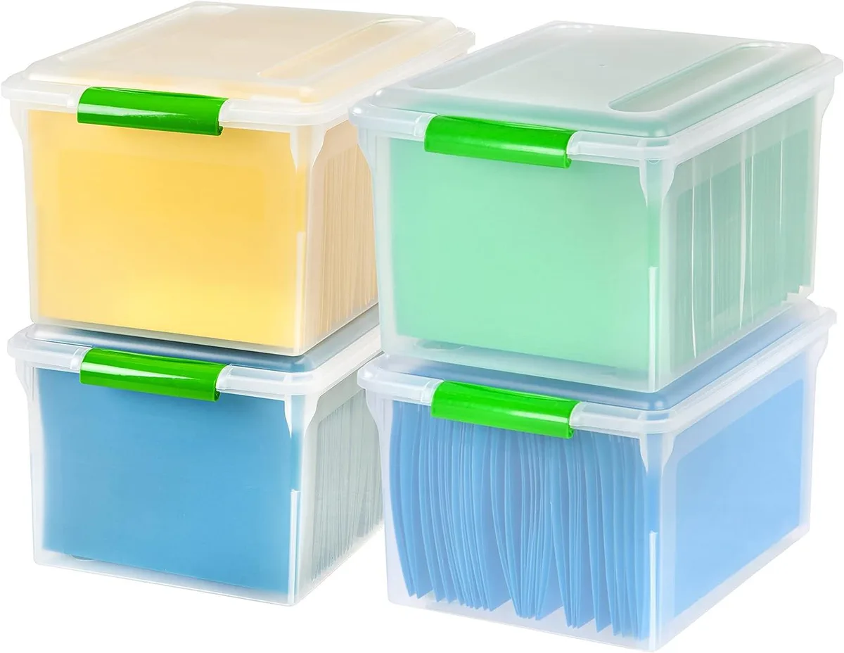 IRIS USA, INC. IRIS USA File Box Clear/Green 35 Qt 4-Pack storage — product photo