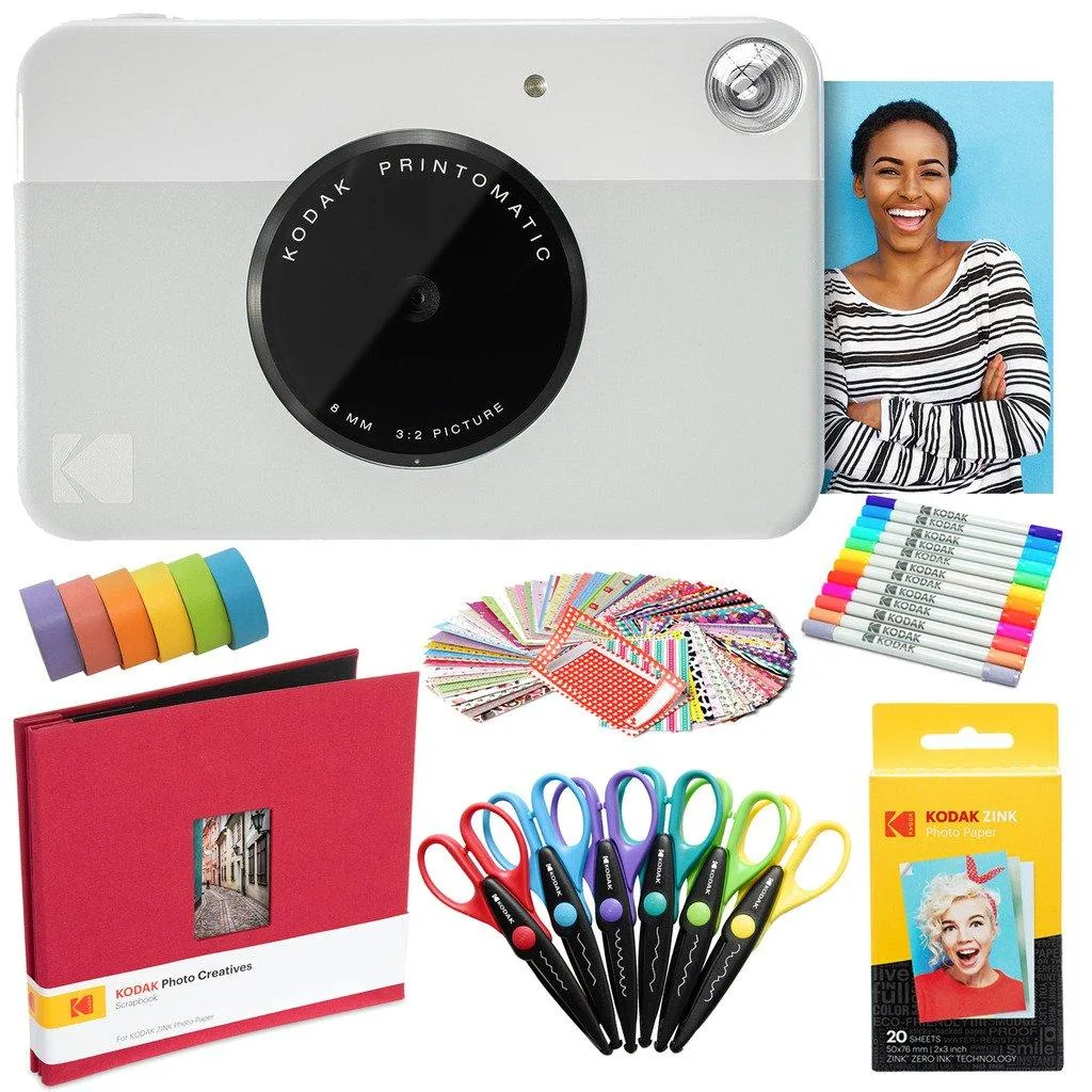 Kodak Kodak Printomatic Instant Camera Grey Art Bundle 20 Sheets 100 Stickers 12 Markers 6 Scissors 32GB — product photo