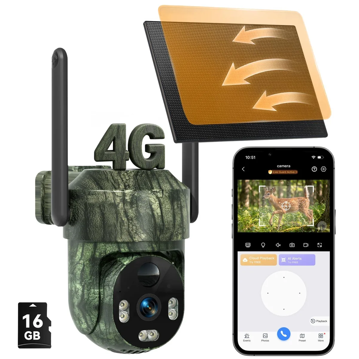  Noahlink ZC-YT15-GM41J-1-1 4G LTE Cellular Trail Camera 1440p 360° PTZ 16GB microSD — product photo