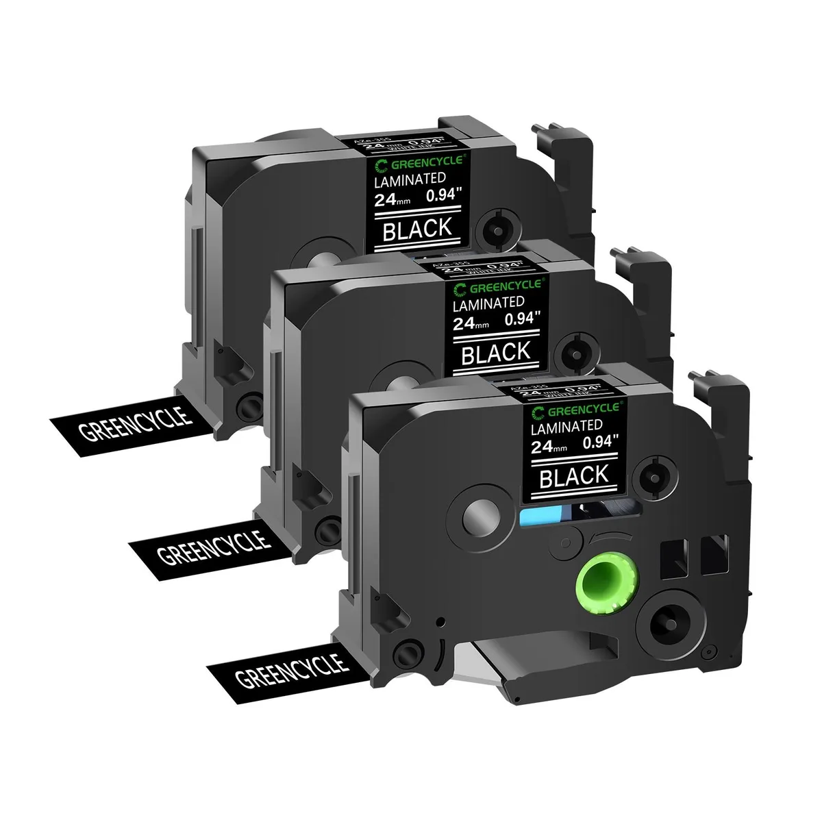 GREENCYCLE GREENCYCLE TZe-355 24mm White on Black Laminated Tape 3 Pack — product photo