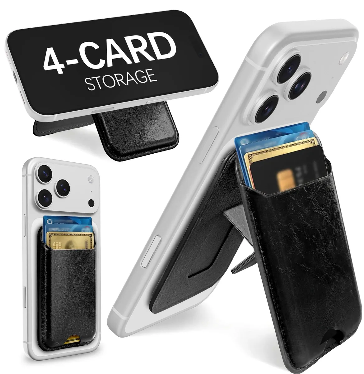  Shorogyt Mag Wallet leather MagSafe stand 4 cards Black — product photo