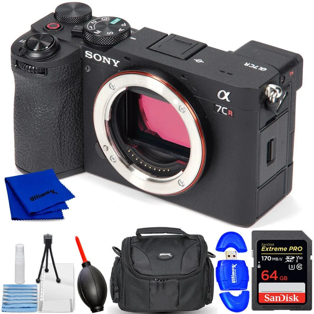 Sony Sony a7CR ILCE-7CR/B 61MP compact mirrorless camera with 64GB card and accessories — product photo