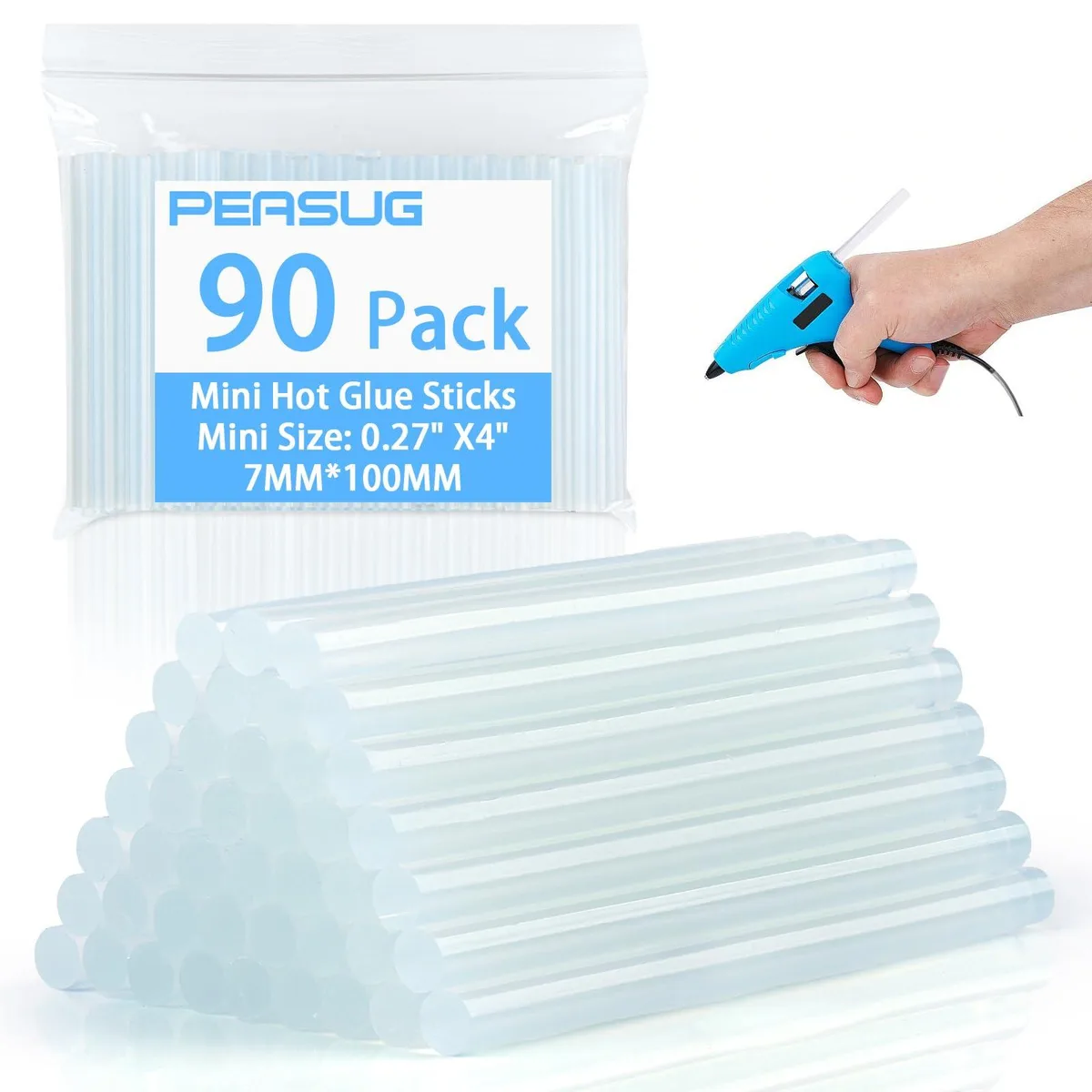  PEASUG Mini Hot Glue Sticks 90 PCS 4" x .27" Clear — product photo
