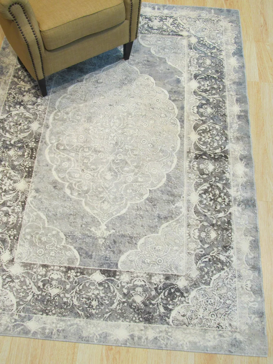 EORC EORC Gray Distressed Bohemian Moderno Medallion Area Rug 5' x 8 — product photo