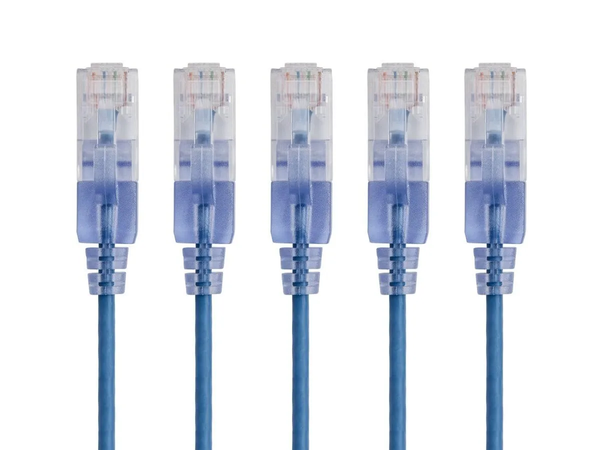 Monoprice Inc. Monoprice 115130 SlimRun Cat6A network ethernet cable 3ft Blue 5-Pack — product photo