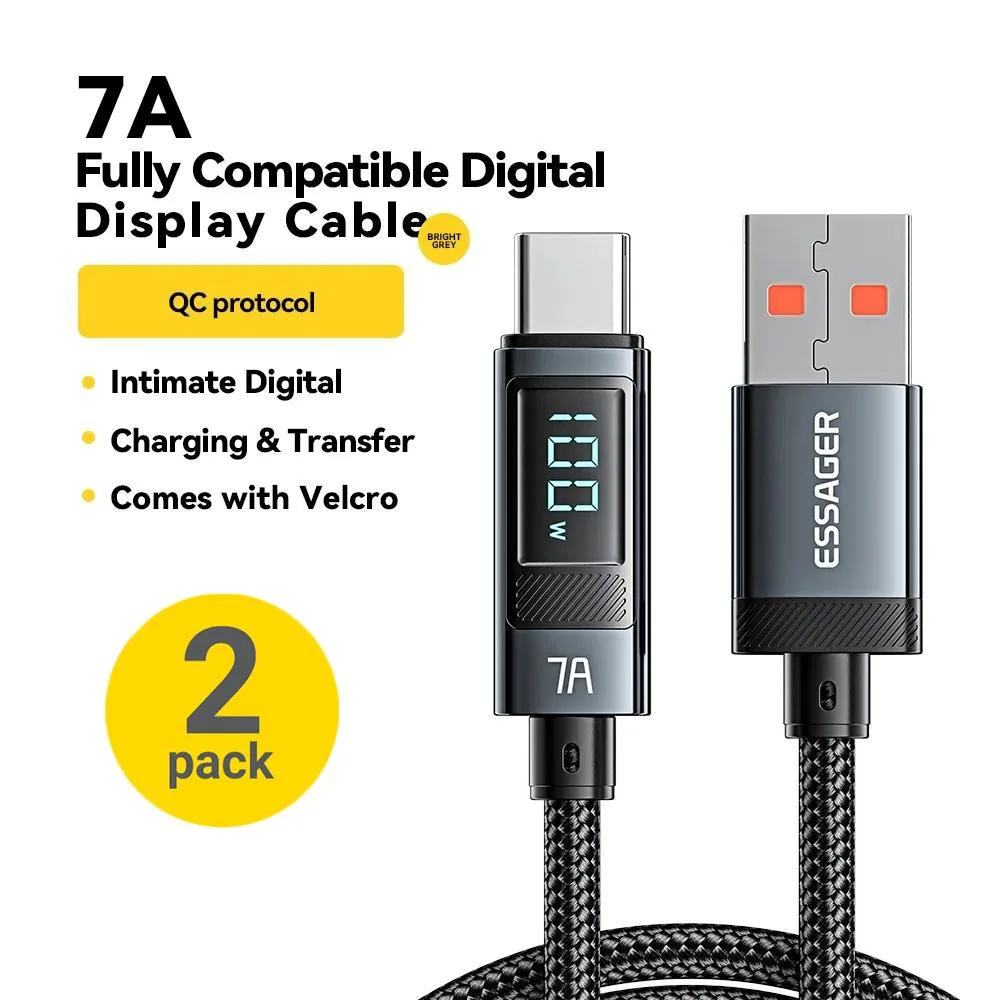ESTONE ESTONE Essager HC7A USB-A to USB-C Cable 3.3ft 2-Pack 7A 100W PD LED Display — product photo