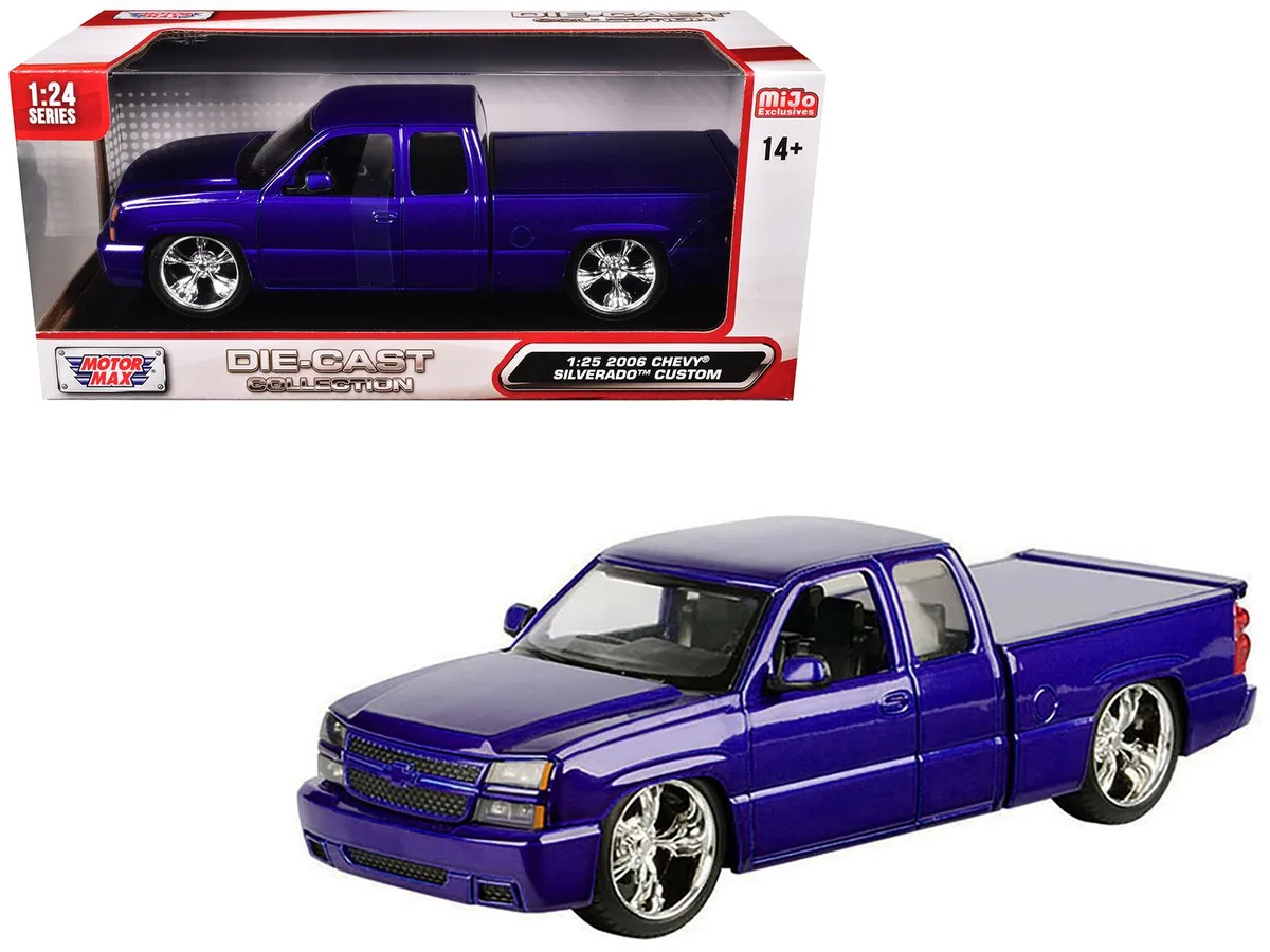 MOTORMAX MOTORMAX 2006 Chevrolet Silverado Custom Pickup Truck Blue Metallic 1/25 Diecast — product photo