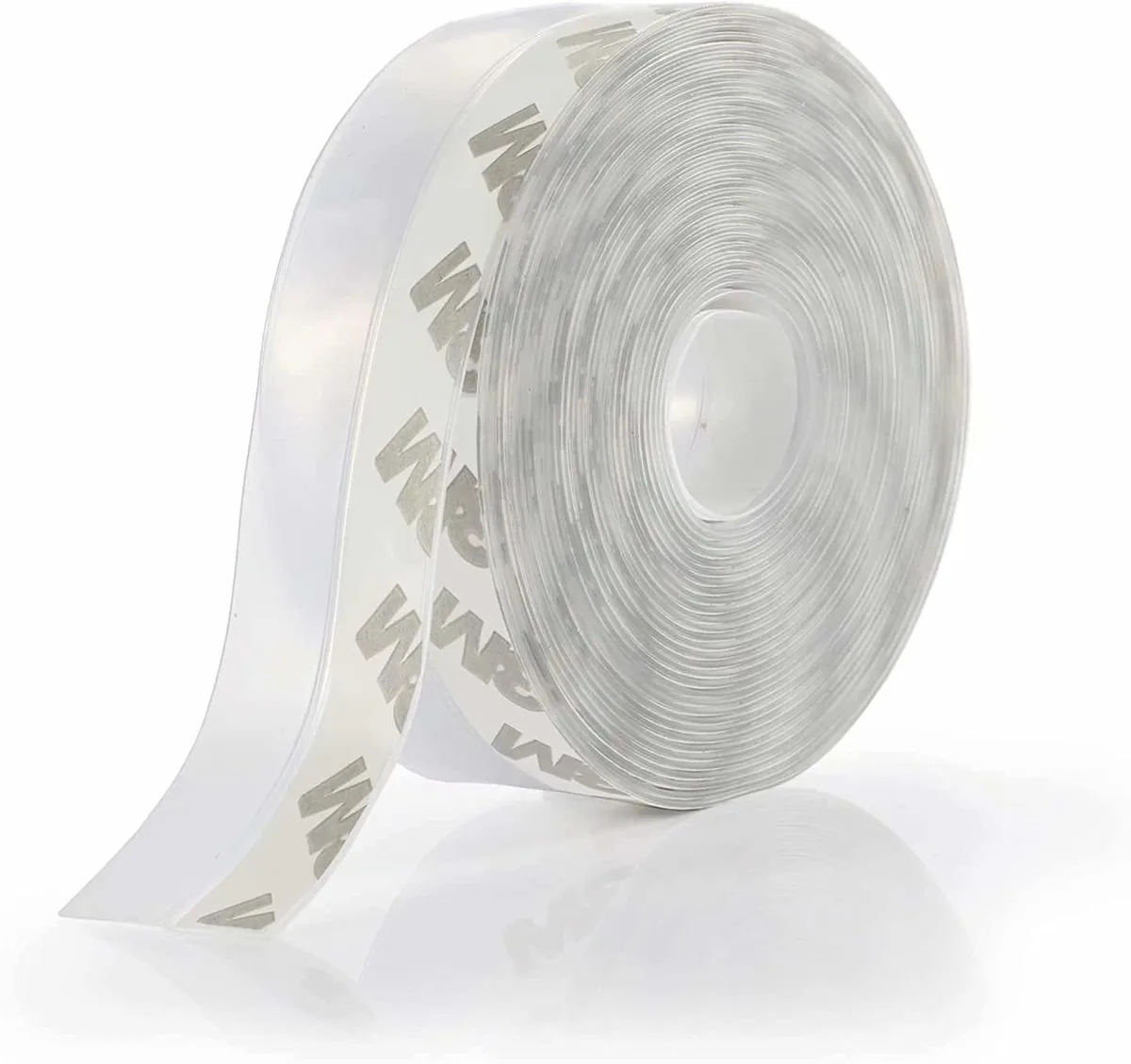 Clear silicone door seal strip, 16 pieces, 25mm wide, flexible adhesive tape on a roll