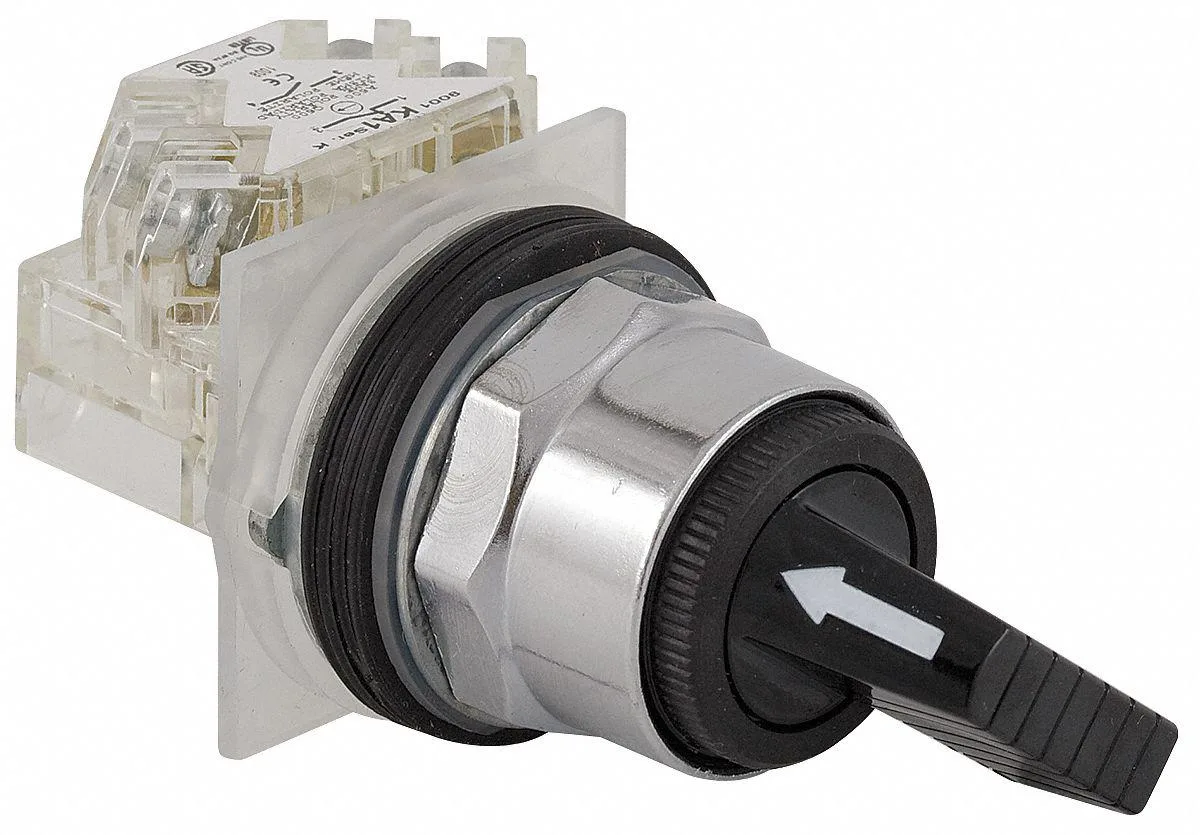 Schneider Electric 30 mm black selector switch with extended lever and chrome bezel