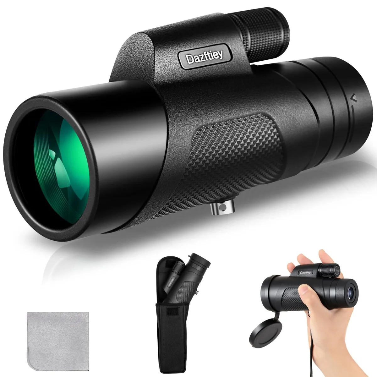 AVer Dazftiey-2024 12x50 monocular, straight-through body, matte finish, focus ring near eyepiece, smartphone adapter included