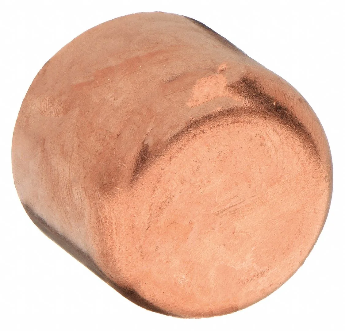 Copper end cap, 4 inch nominal size, wrot copper finish
