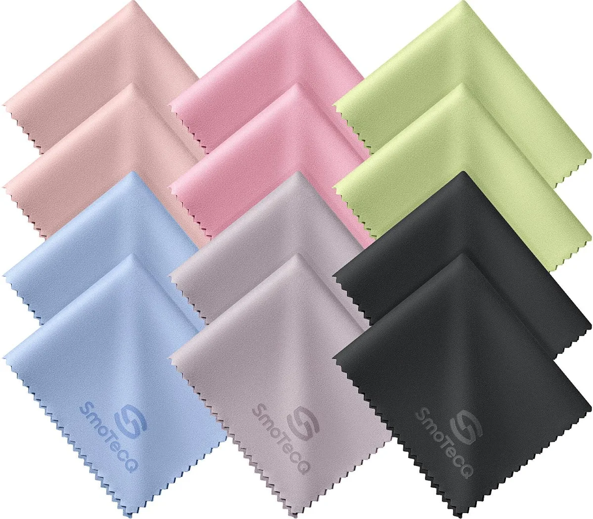  SmoTecQ 12 Pack Microfiber Lens Cleaning Cloths 7×6 in Assorted Colors Glass Care — product photo