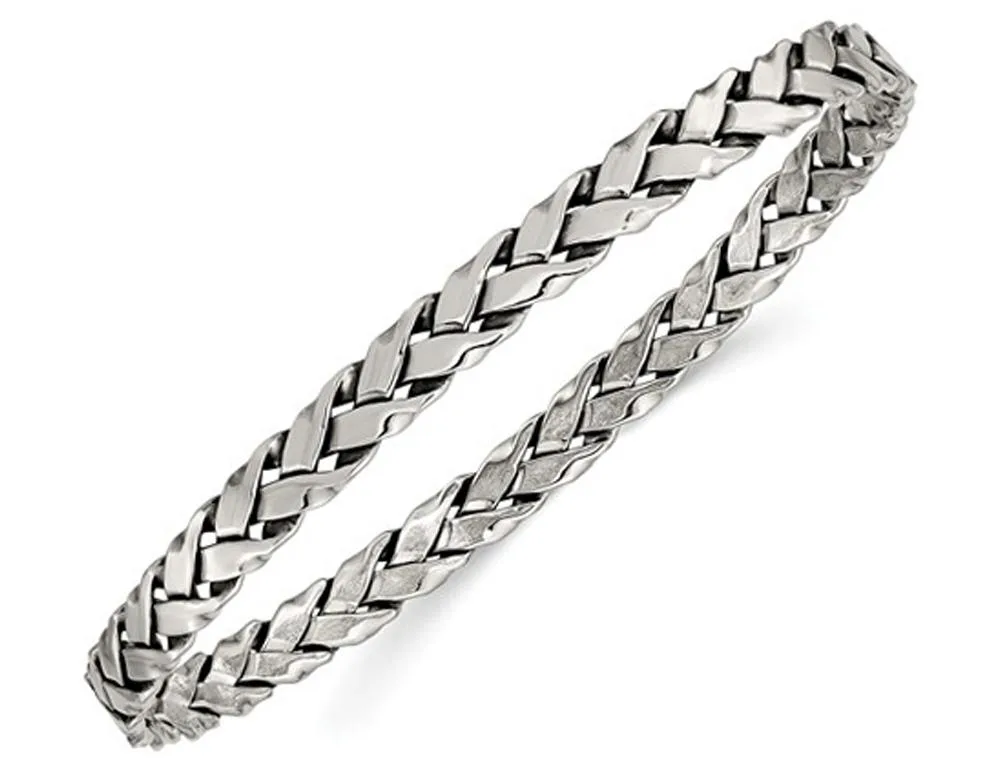 Gem &amp; Harmony Gem &amp; Harmony Antiqued Sterling Silver Weave Bangle Bracelet 5.25mm — product photo