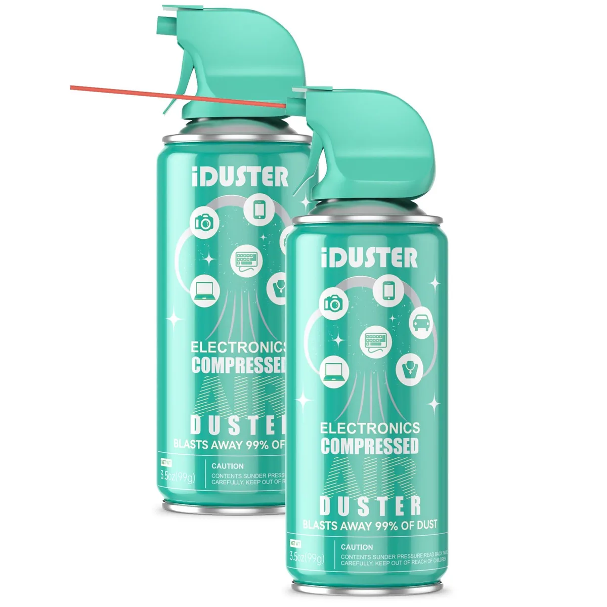 Two green metal aerosol cans with plastic nozzles, 3.5oz each
