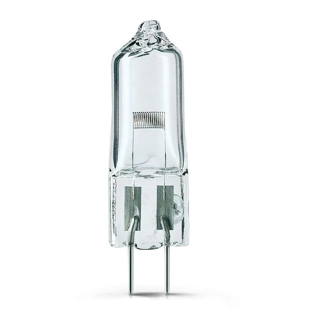 Small clear halogen capsule with two thin pins, 250W 24V G6.35 base