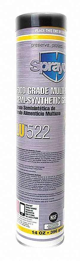 A 14 oz grease cartridge, translucent white paste inside a metal cylinder