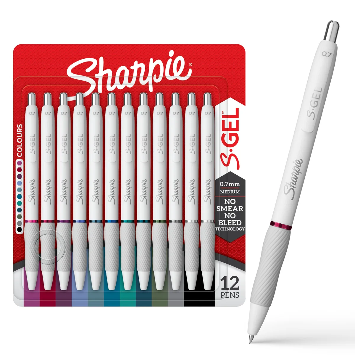 Pearl white gel pens with rubber grip, 12 count