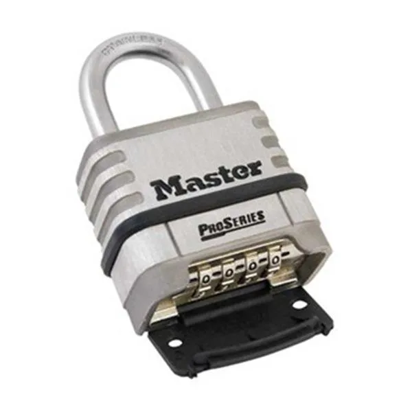 Silver four-dial combination padlock with stainless steel body and shackle