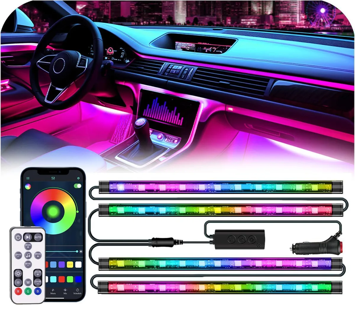 EJ's SUPER CAR 48 LED RGB Interior Light Kit with 12V Adapter — product photo