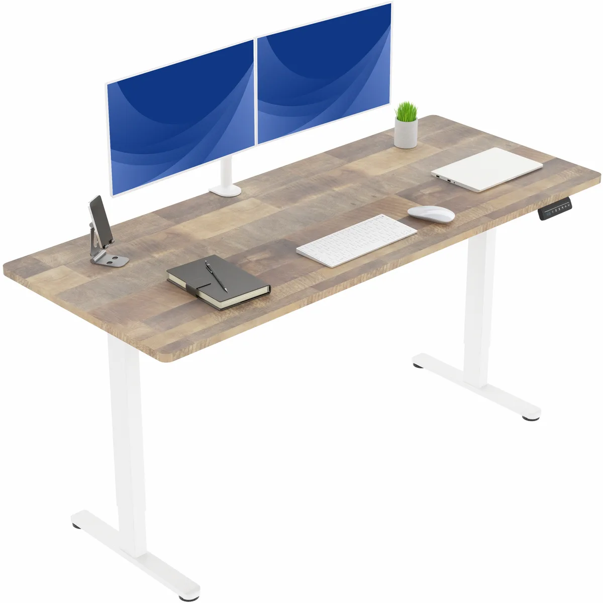 VIVO VIVO Dual Motor Standing Desk 71 x 30 Reclaimed Wood White Frame — product photo