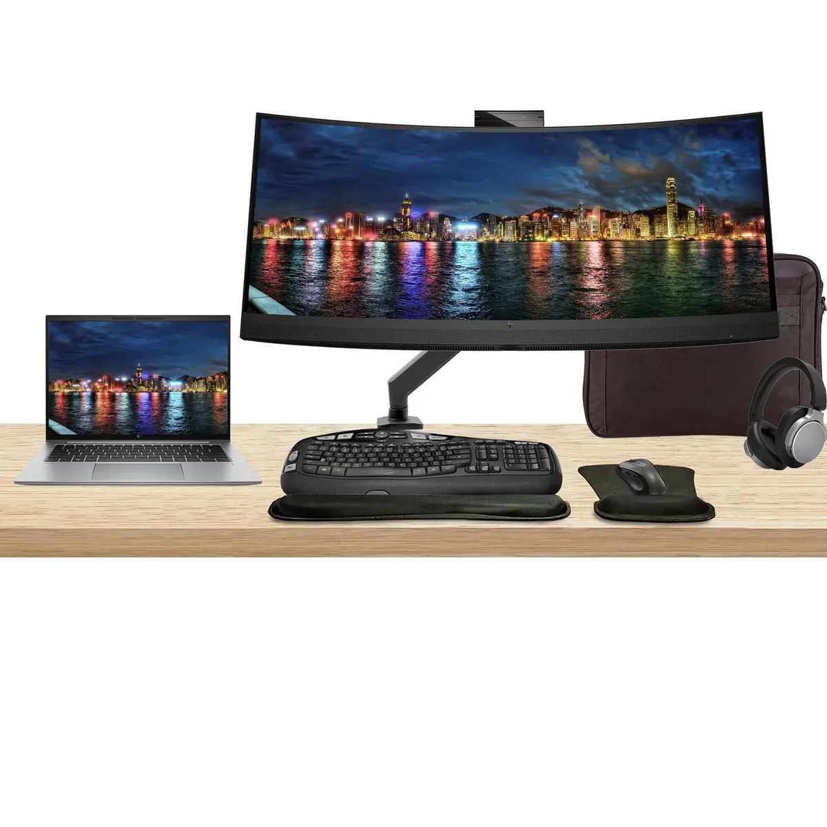 HP HP ZBook Firefly G10 14" Ryzen 7 Pro 32GB 1TB laptop with Z34c 34" monitor bundle — product photo