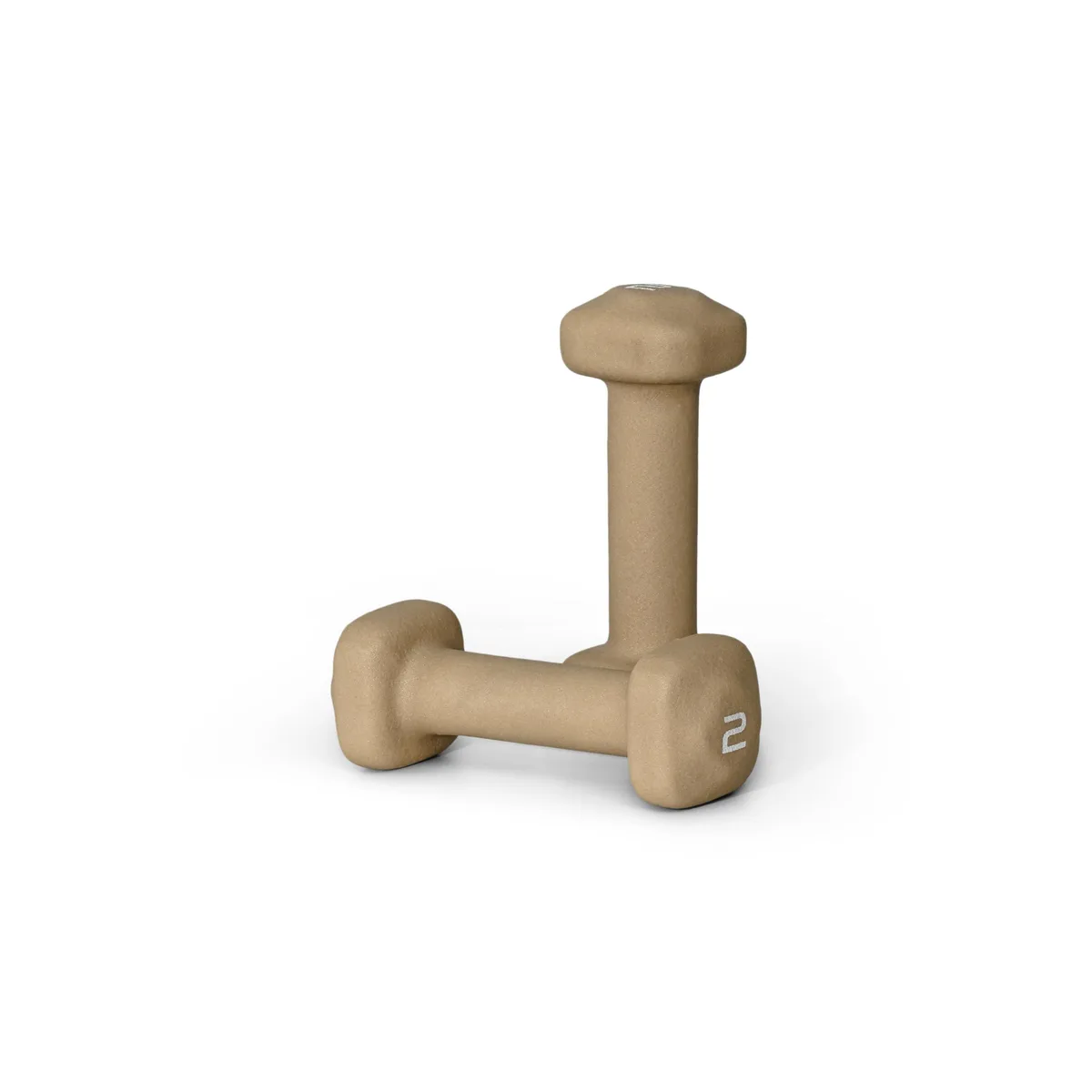 Pair of beige neoprene dumbbells with square anti-roll heads