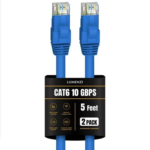Lumenzi Lumenzi Cat 6 Ethernet Cable 5 FT Blue 2 Pack network ethernet cable — product photo