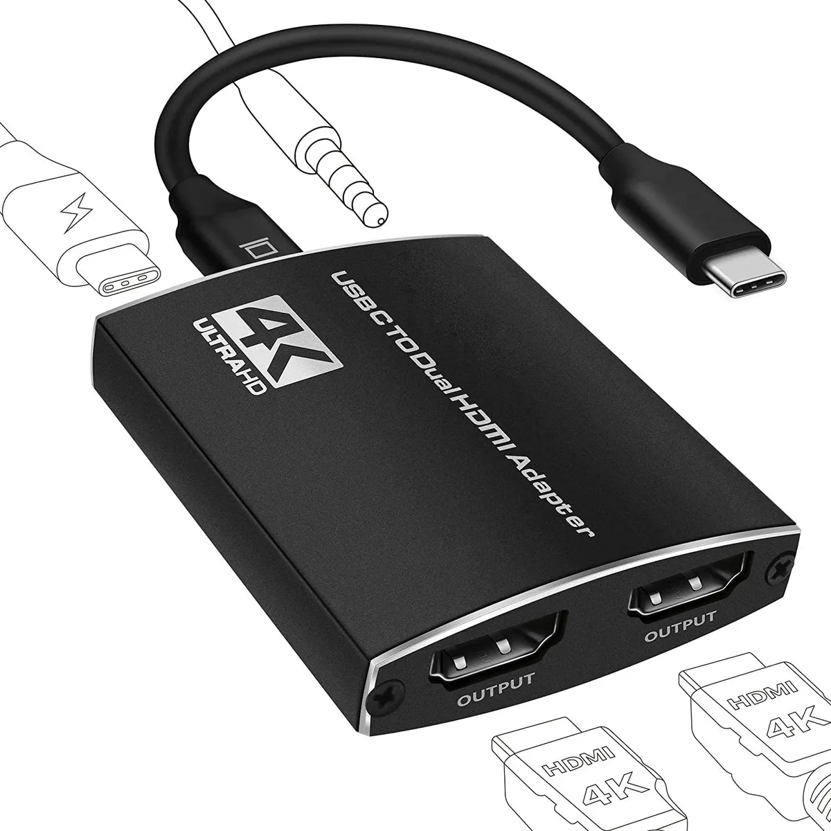 LUOM LUOM USB C to Dual HDMI Adapter 4K 60Hz with 100W PD and 3.5mm Jack — product photo