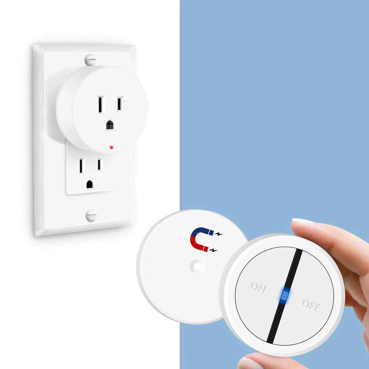 White wireless disposal switch kit with plug-in outlet and magnetic remote control