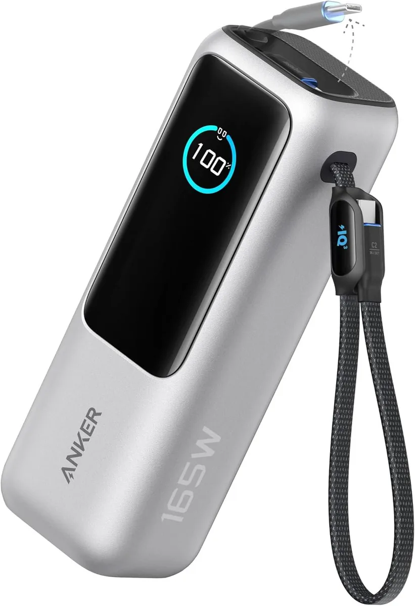 Anker Anker Power Bank 25000mAh 165W Triple 100W USB-C Retractable Cables Silver — product photo