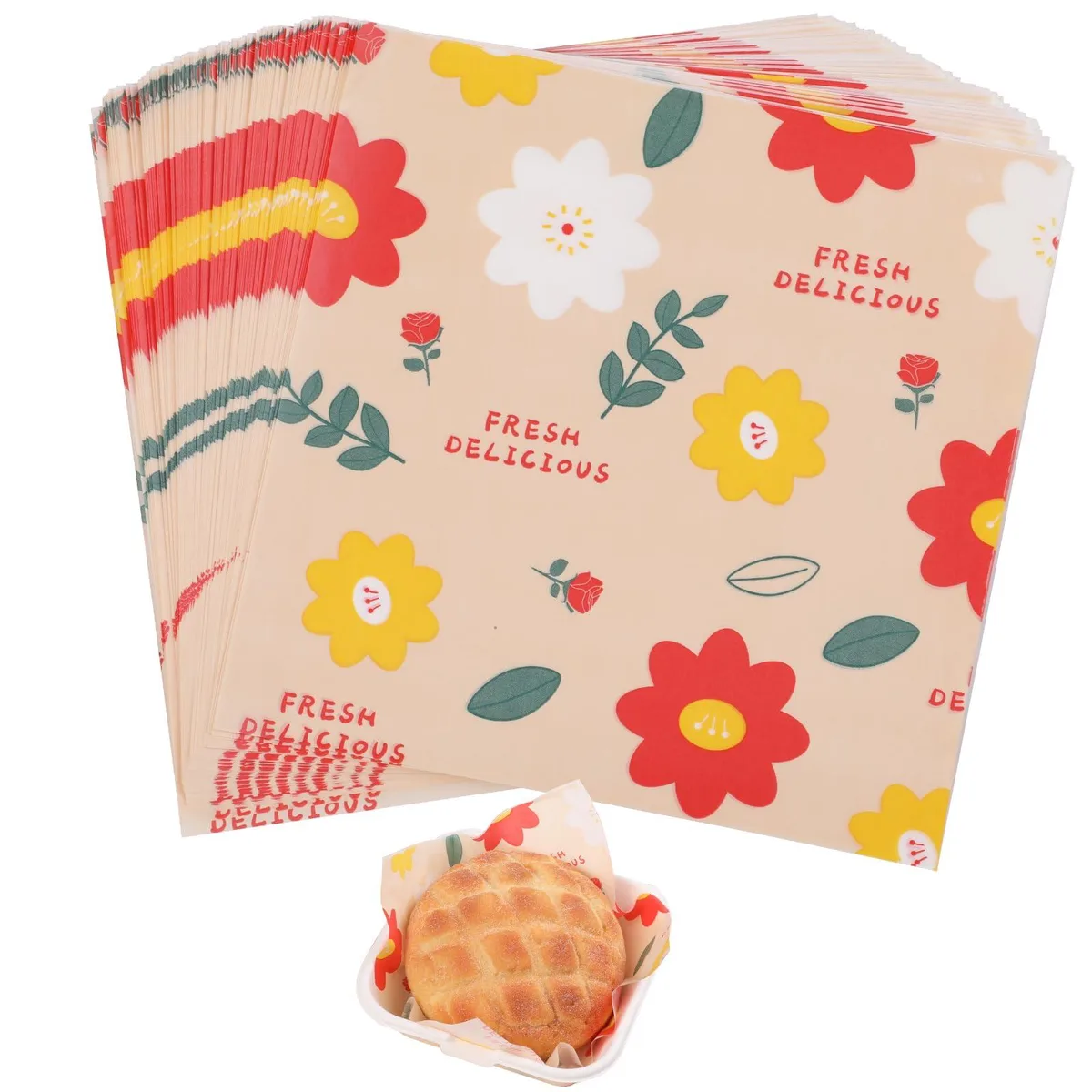  GeeRic BP16S100FH Waxed Deli Paper Sheets 7 x 7 Inch 100 Pcs Coral — product photo