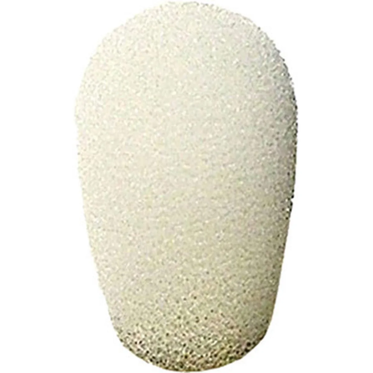 Small white foam microphone windscreen, less than a dime across