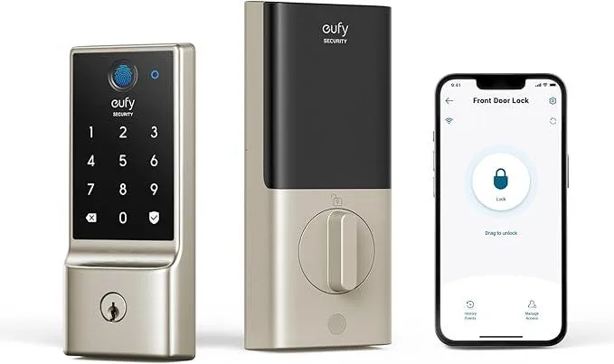Nickel smart deadbolt with fingerprint sensor and keypad