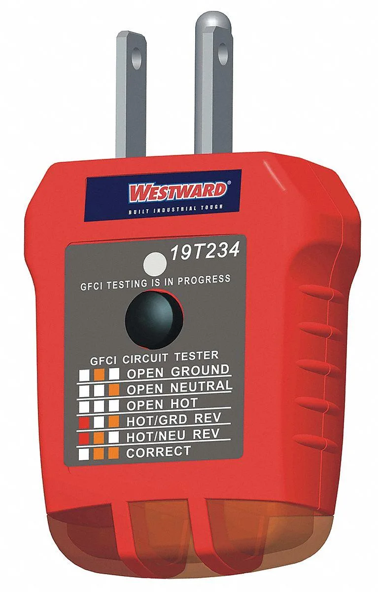Westward Westward 19T234 Receptacle Tester GFCI 110 to 125V AC — product photo