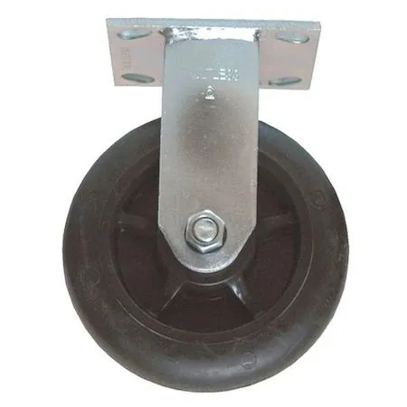 Two rigid casters with metal brackets and dark wheels