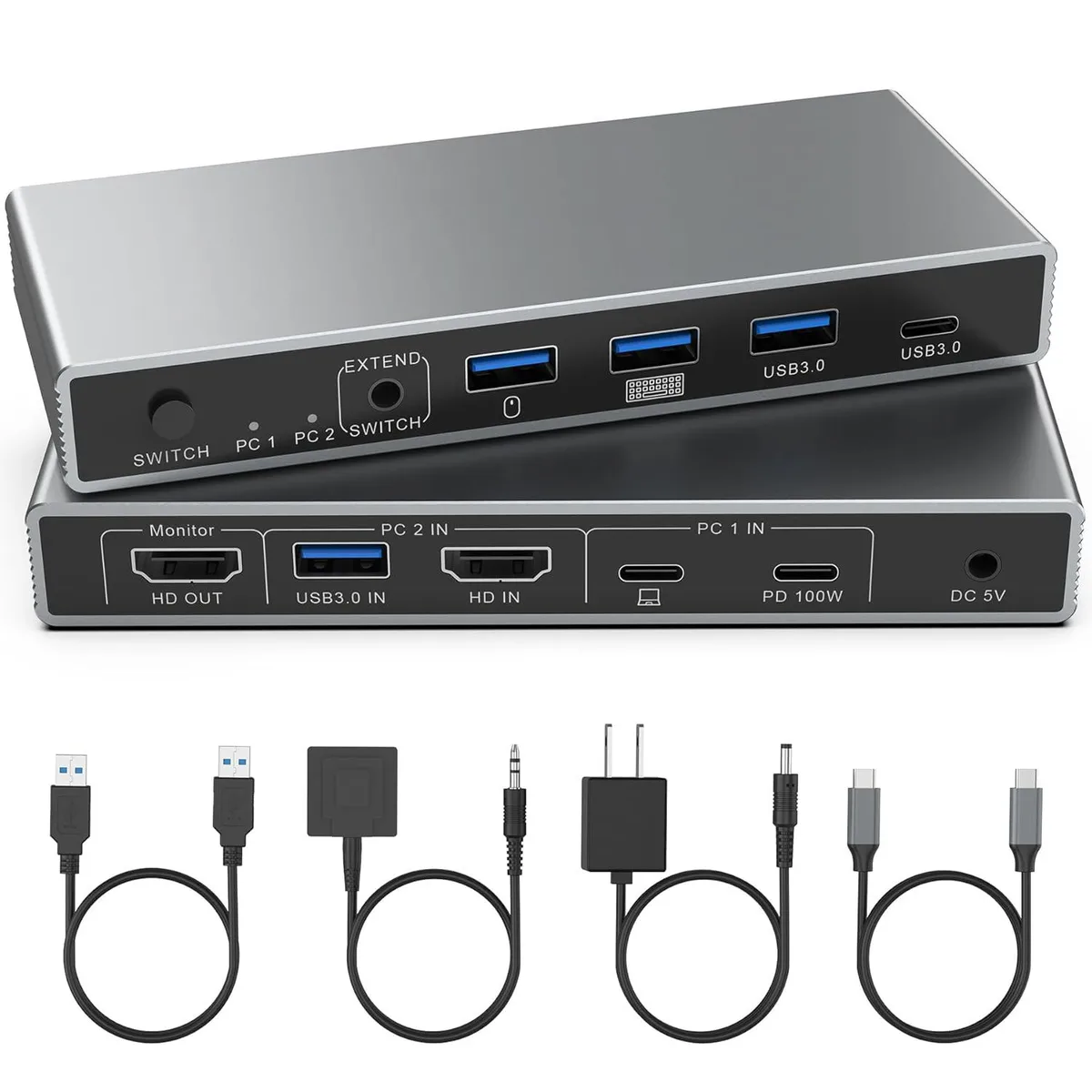 Hitoor Hitoor USB-C + HDMI KVM Switch 2 Port 4K@60Hz 4-Port USB 3.0 Hub — product photo