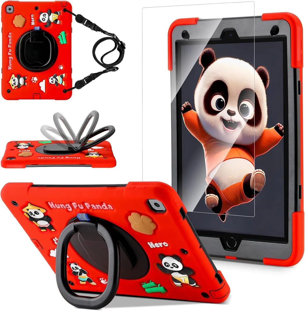 Kootion Kootion iPad 10.2 case 2019 2020 2021 Panda Warrior Red Black — product photo