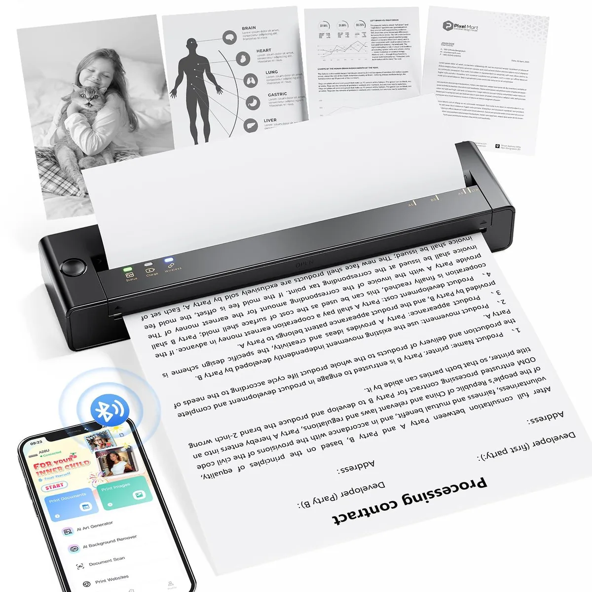 White rectangular thermal receipt printer with rounded edges and matte finish, shown with paper roll inserted