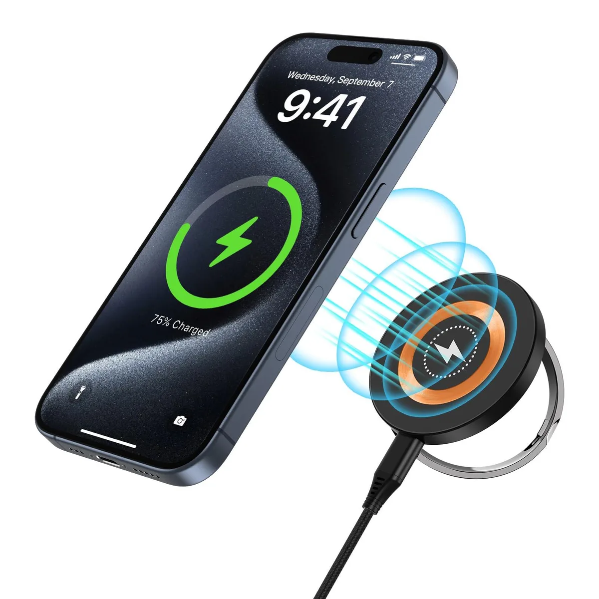 White rectangular wireless charging stand with angled magnetic pad