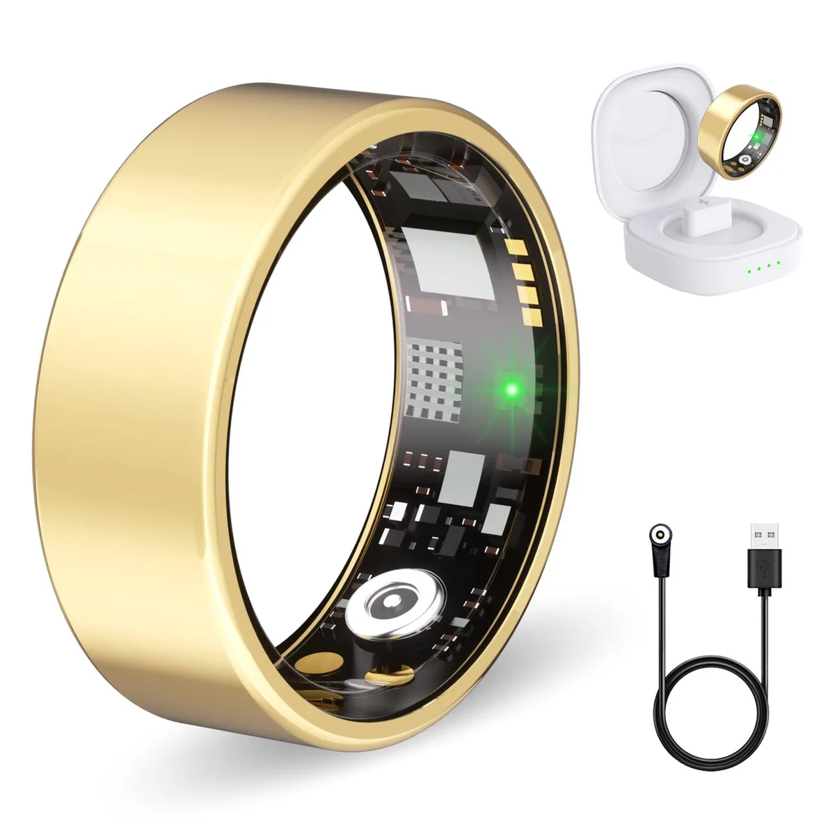  Nyweey Smart Health Ring Gold size 8 IP68 5 days 400 mAh case — product photo