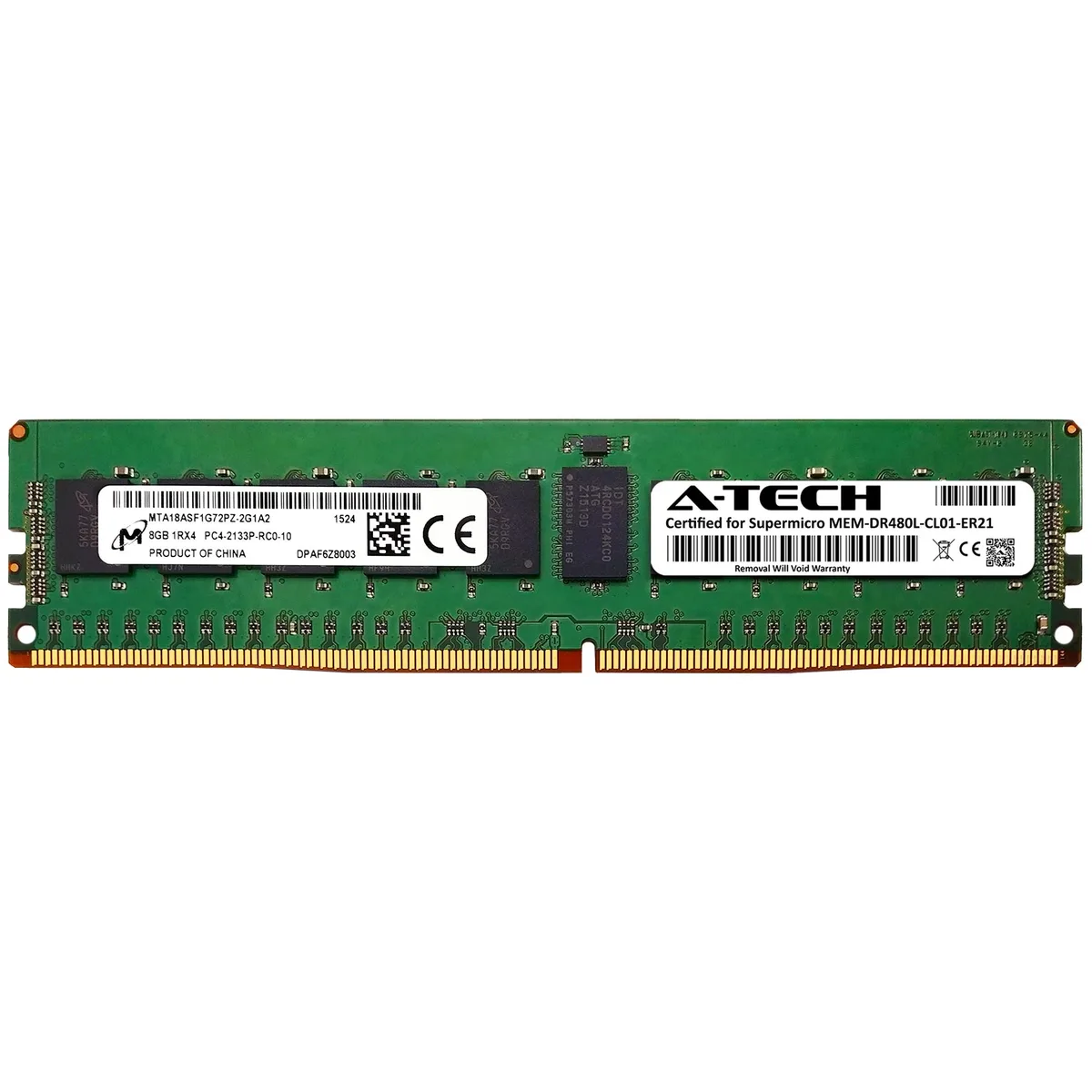 A-Tech A-Tech Supermicro Certified MEM-DR480L-CL01-ER21 8GB DDR4 2133MHz ECC RDIMM server RAM — product photo
