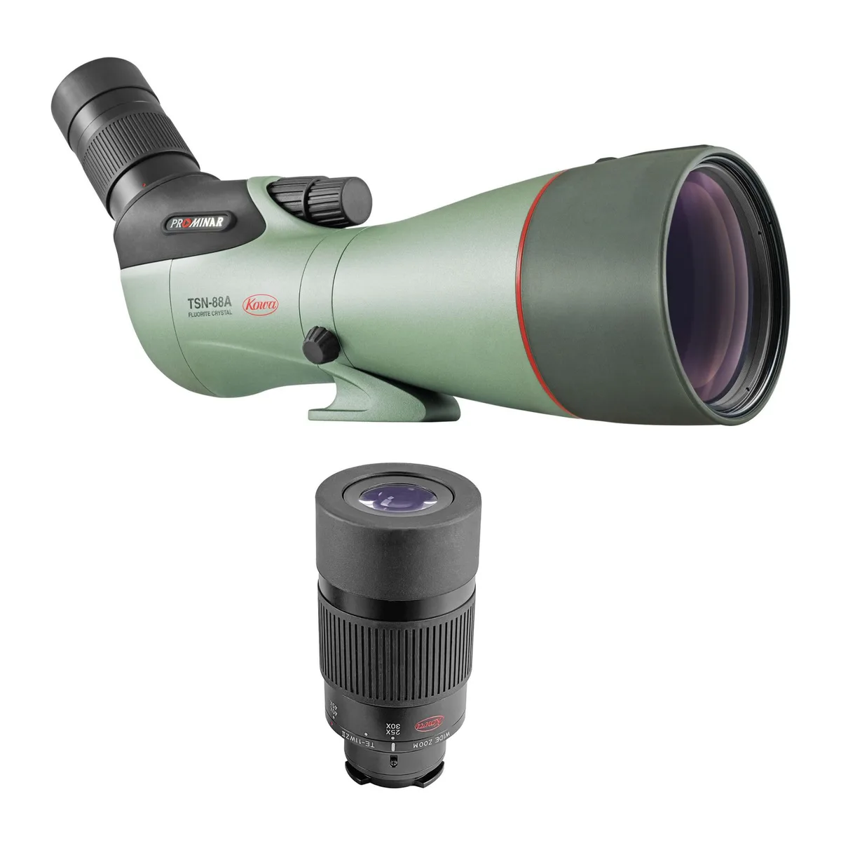 Kowa Kowa TSN-88 Prominar 88mm fluorite spotting scope angled with TE-11WZ zoom eyepiece — product photo