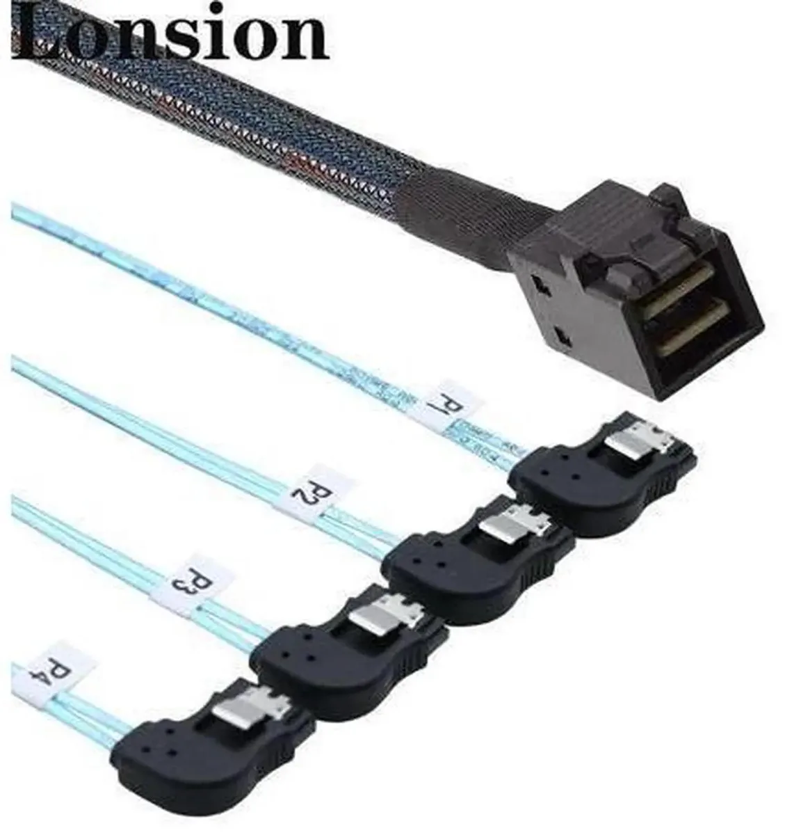 SMUGDESK SMUGDESK Mini SAS HD SFF-8643 to 4 Port Left-Angle SATA Cable — product photo