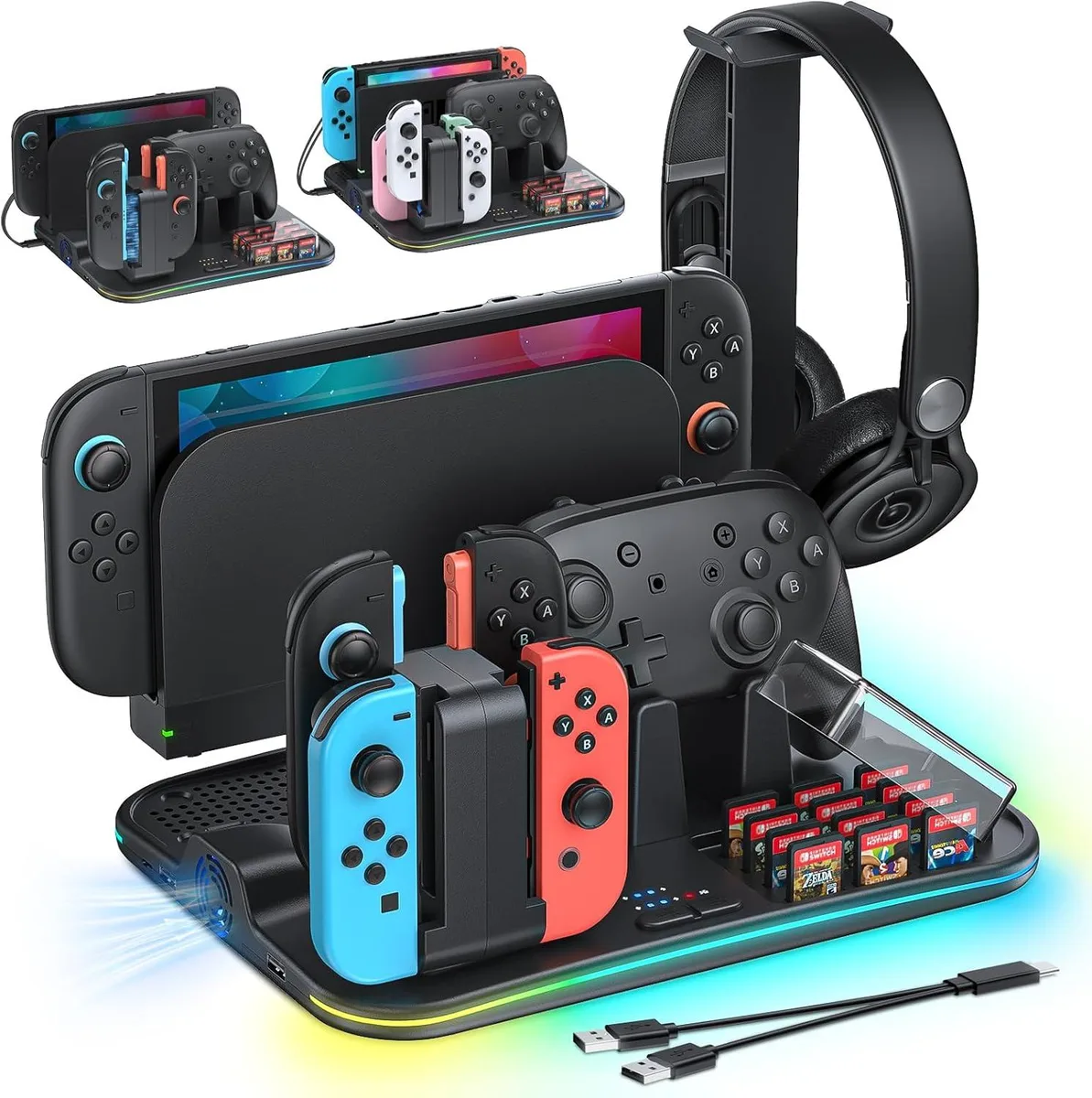 BONAEVER BONAEVER Switch 2/1 Charging Dock Organizer Cooling Fan 12 Card Slots RGB — product photo