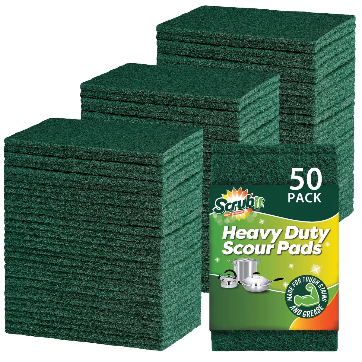Pack of 50 green non-scratch scouring pads