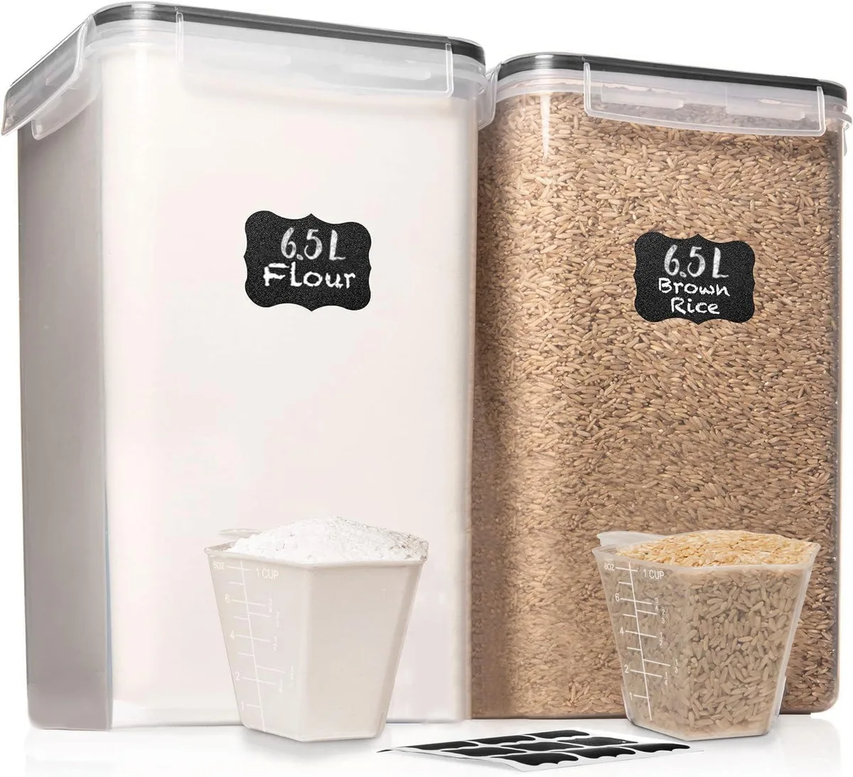 Two rectangular red plastic containers with snap-lock lids, 6.5L each