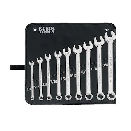 Nine chrome offset combination wrenches in a pouch