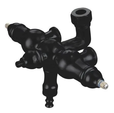 Solid brass faucet body with integral diverter and downspout