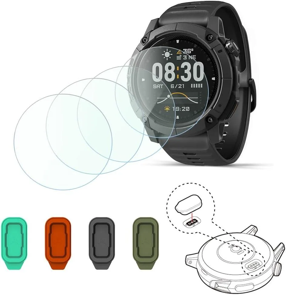 ETEIZU ETEIZU Tempered Glass Screen Protector &amp; Charging Dust Plug for Coros Nomad 2025 (Pack of 4+4) — product photo